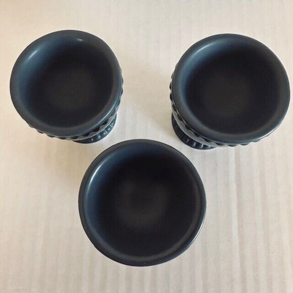 Egg Cup Holder, Blue/Grey Ceramic Set of 3, Embossed Decorative Rim, China - Picture 5 of 8